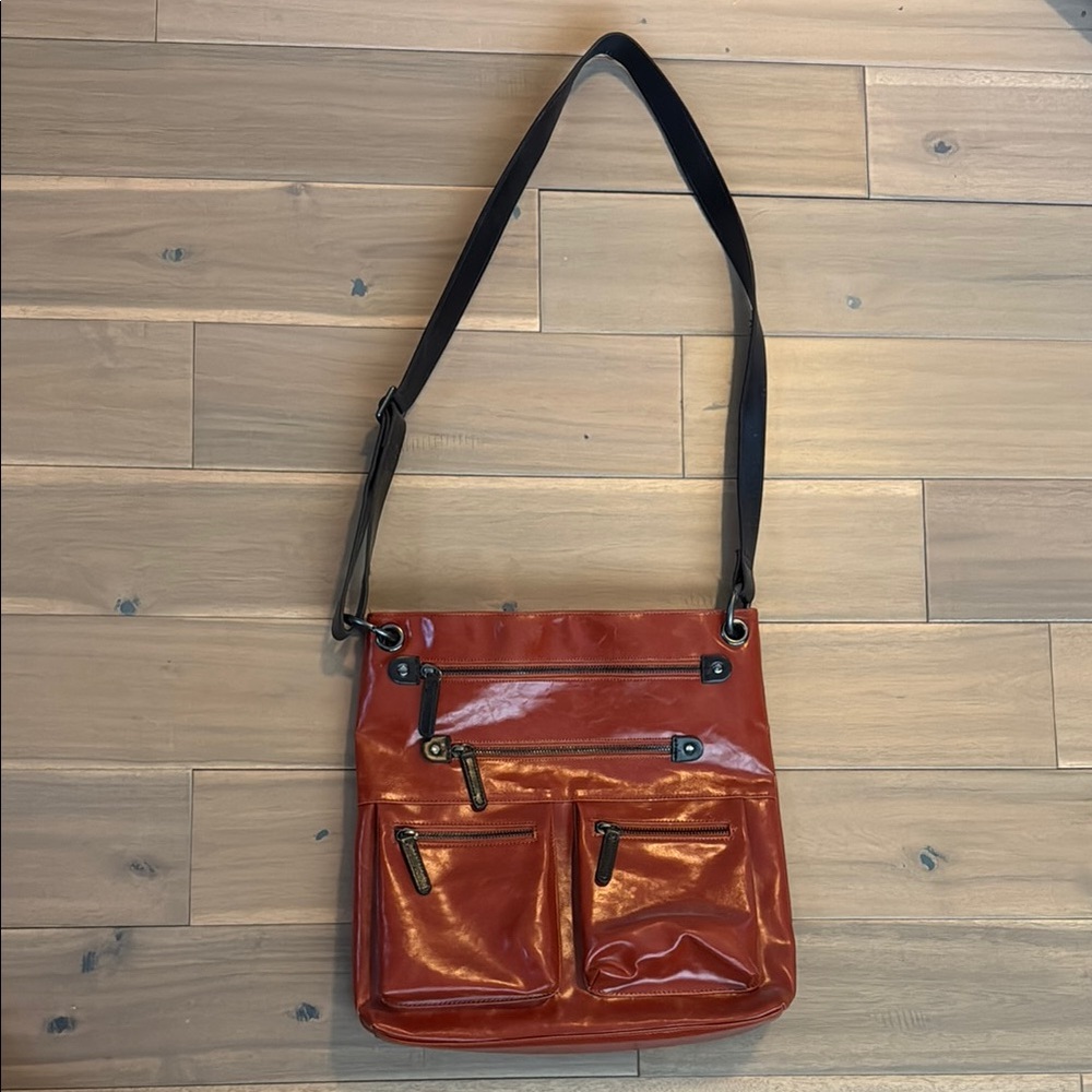 Faux Leather Crossbody Bag, Color: Reddish-Orange